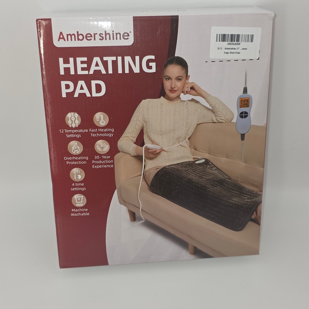 Ambershine Electric Heating Pad Dark Grey 17in 12 Temp Settings Fast Heat NIB‎